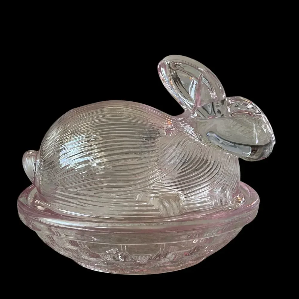 Bunny Boulevard Pink Glass Bunny Candy Jar Posh Easter Spring Decor NEW